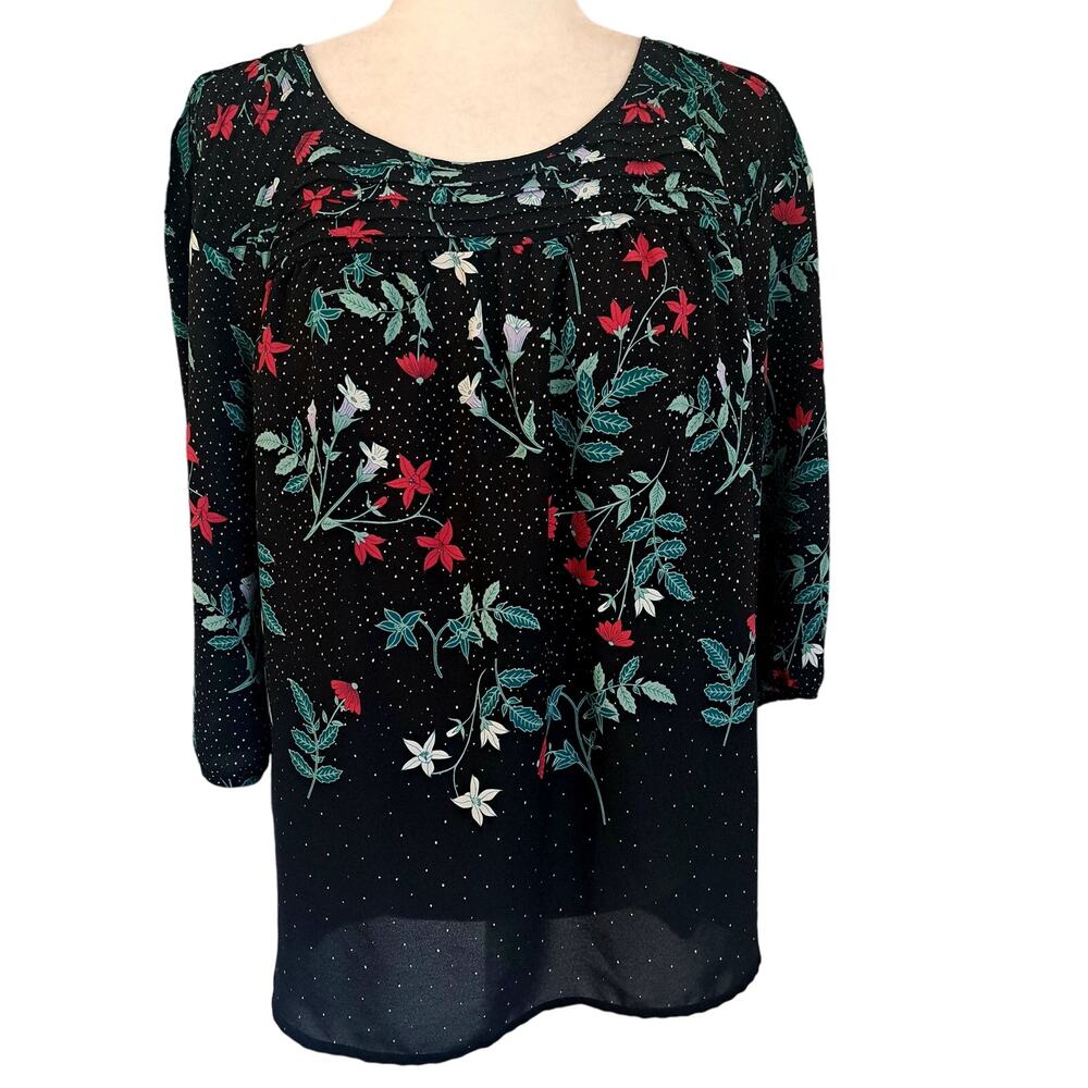 LC Lauren Conrad Floral Print Polka Dot Top